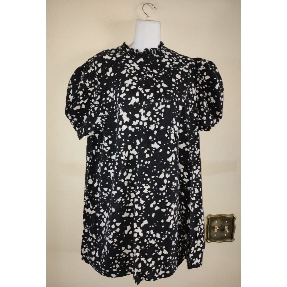 Women's Who What Wear Black & White Shift Linen Rayon Short Dress XL